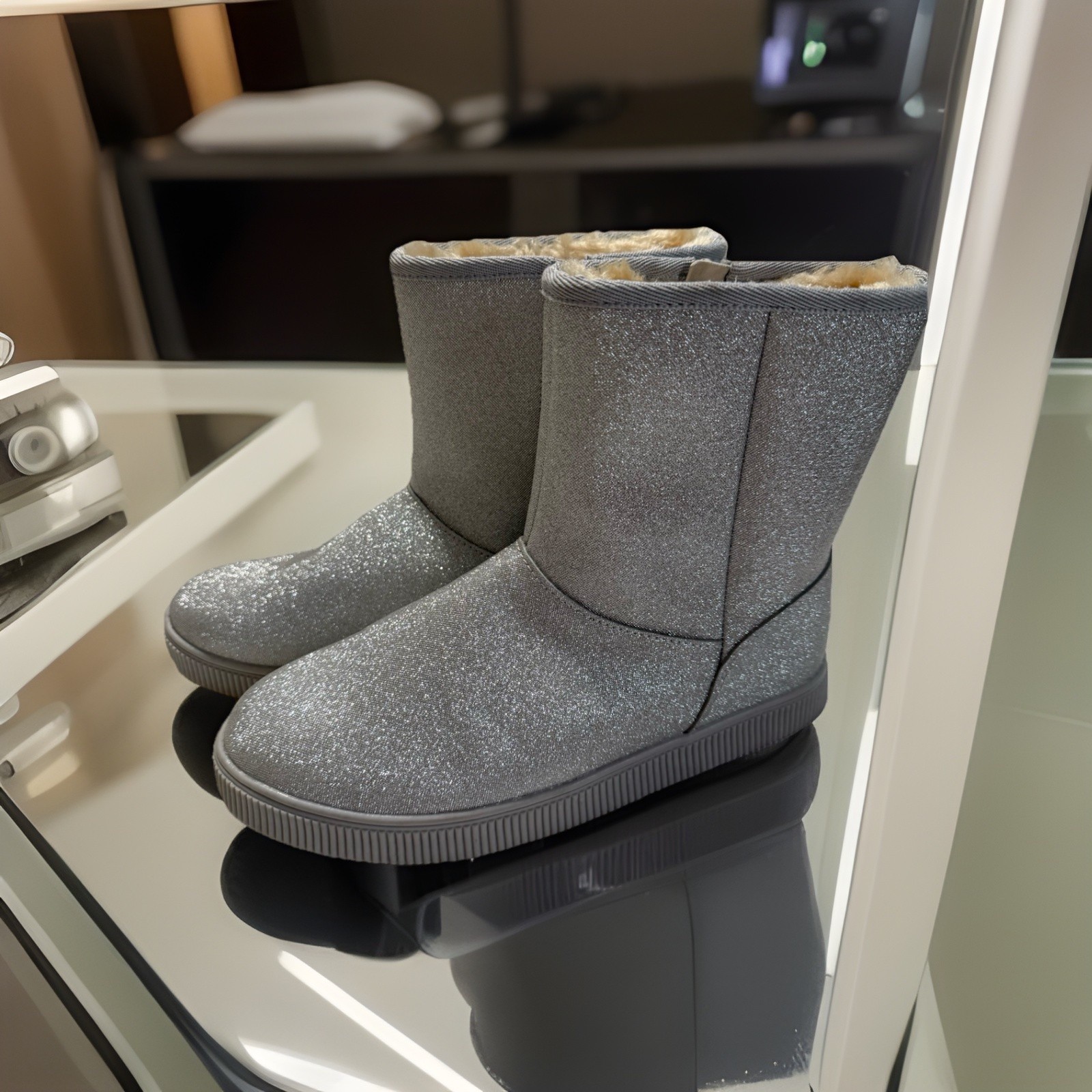 Sliver Glitter Girls Boots