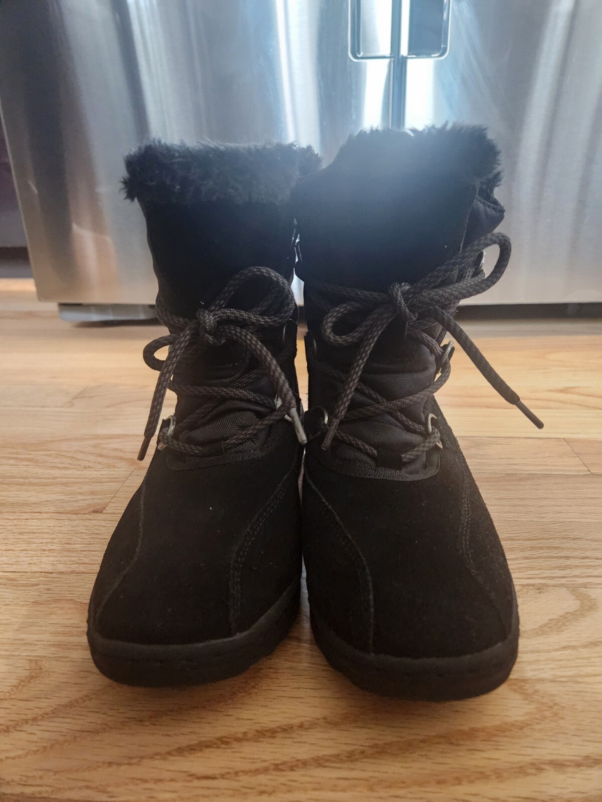 Baretraps women winter boots,size 8.5M,black leather and fabric