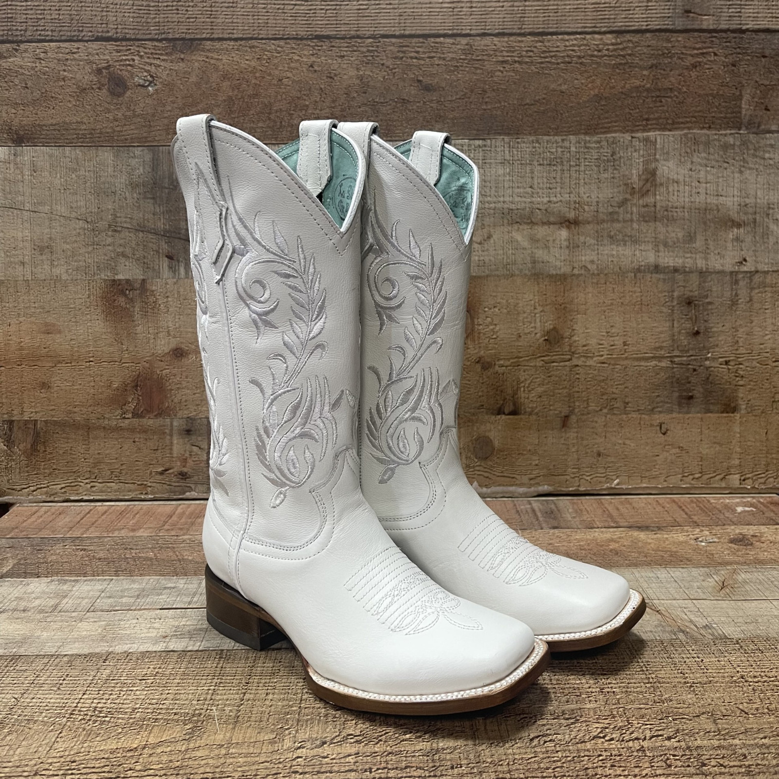 Bota Vaquera de Mujer Women’s Western White Square Toe Cowgirl Boots Leather 112