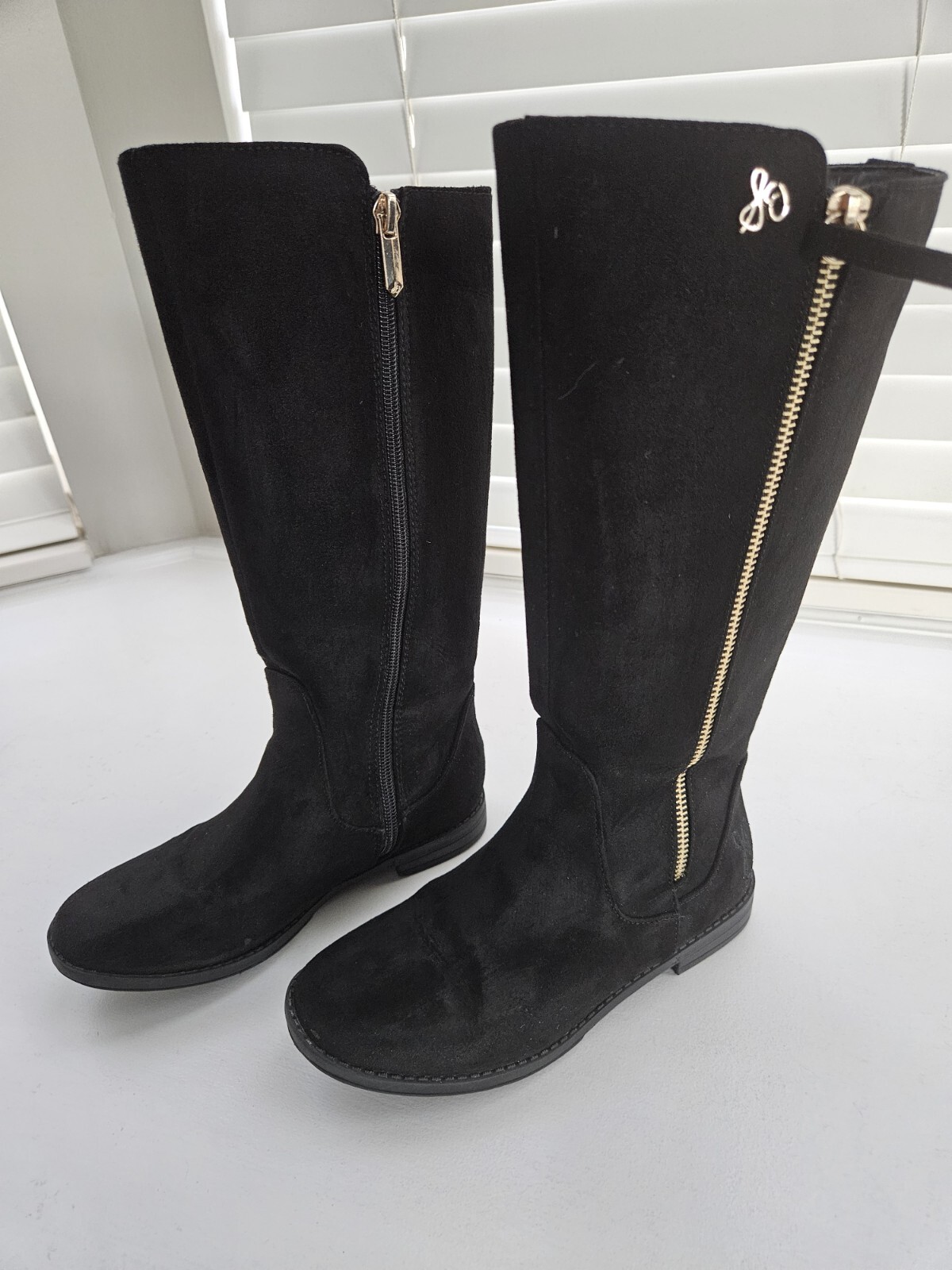 Sam Edelman Girls Boots Size 1 Kendall Bethany Black Gold Zipper Tall Big Kids