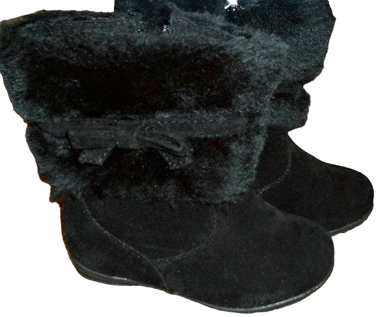YoKids Girls Boots Black Faux Fur Bow Size 10 Kids 5 yrs NEW Winter Shoes