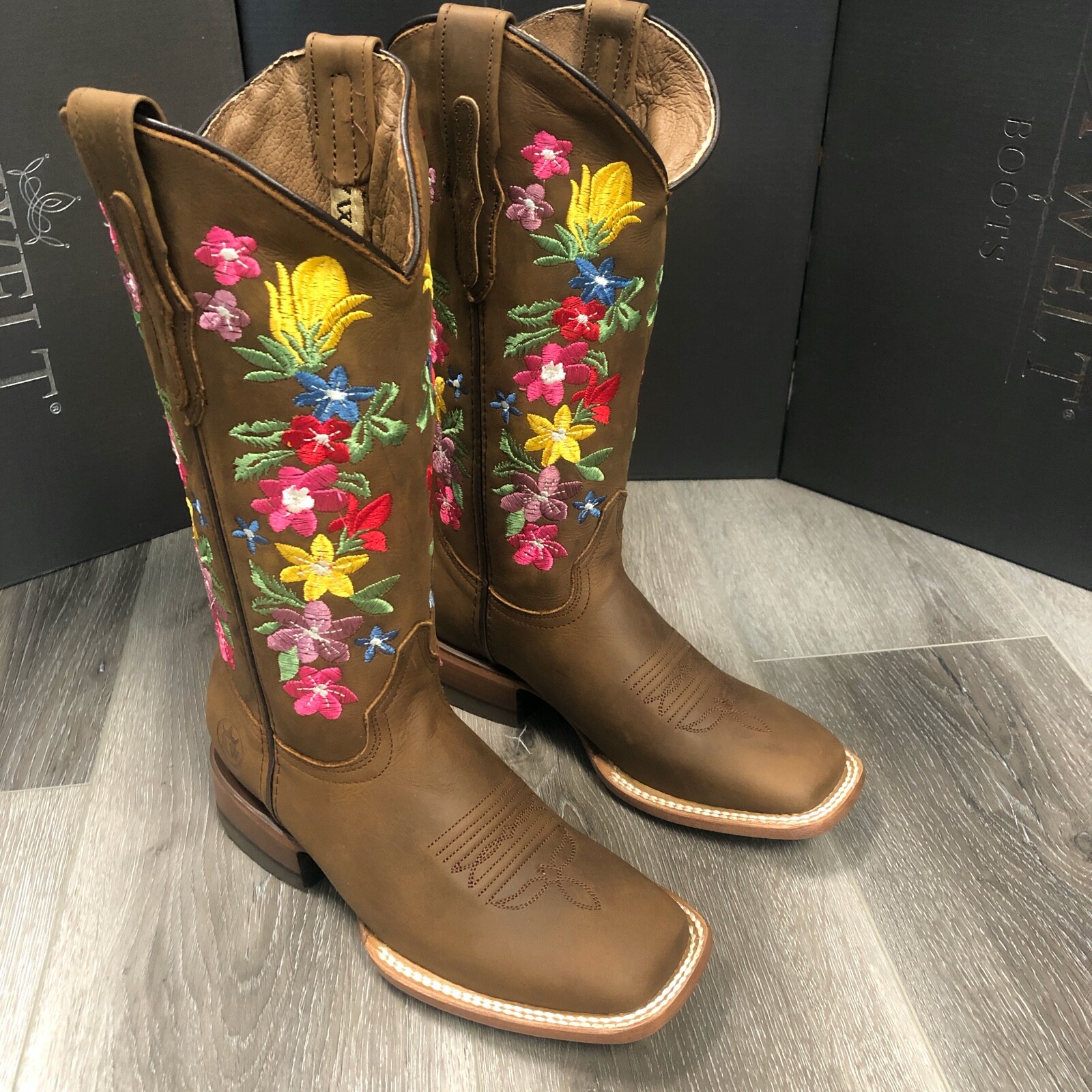 WOMEN’S WESTERN COWGIRL BOOTS FLOWER SHAFT SQUARE TOE SMOOTH LEATHER 072FRIDA