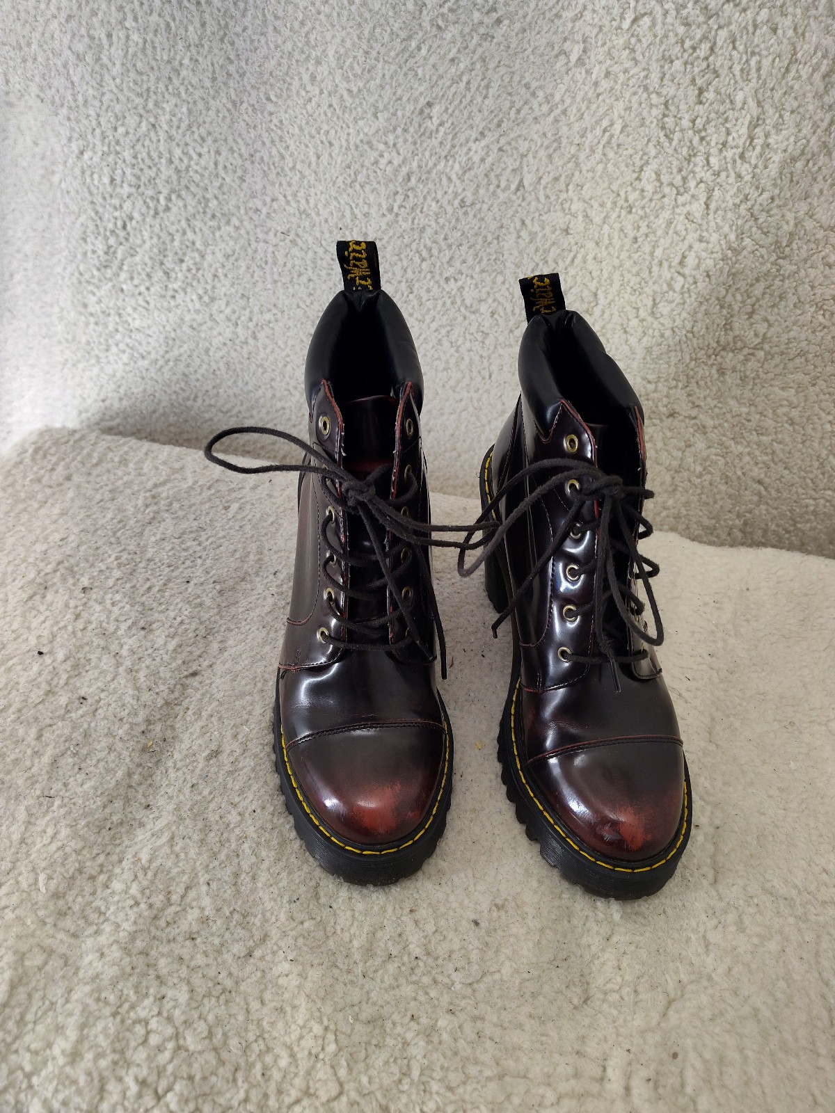Dr. Martens Averil Women Boots 7 Burgundy Leather Lace Up Block Heeled Shoes