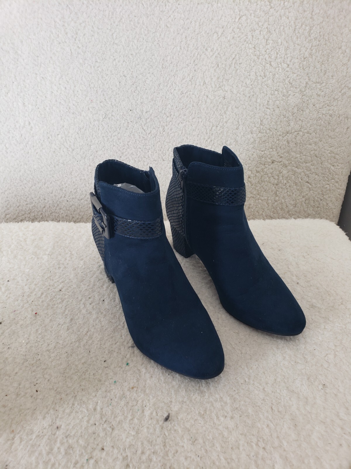 Karen Scott Ivyy Women Boots 7.5W Navy Zip Up Ankle Block Heel Bootie Shoes