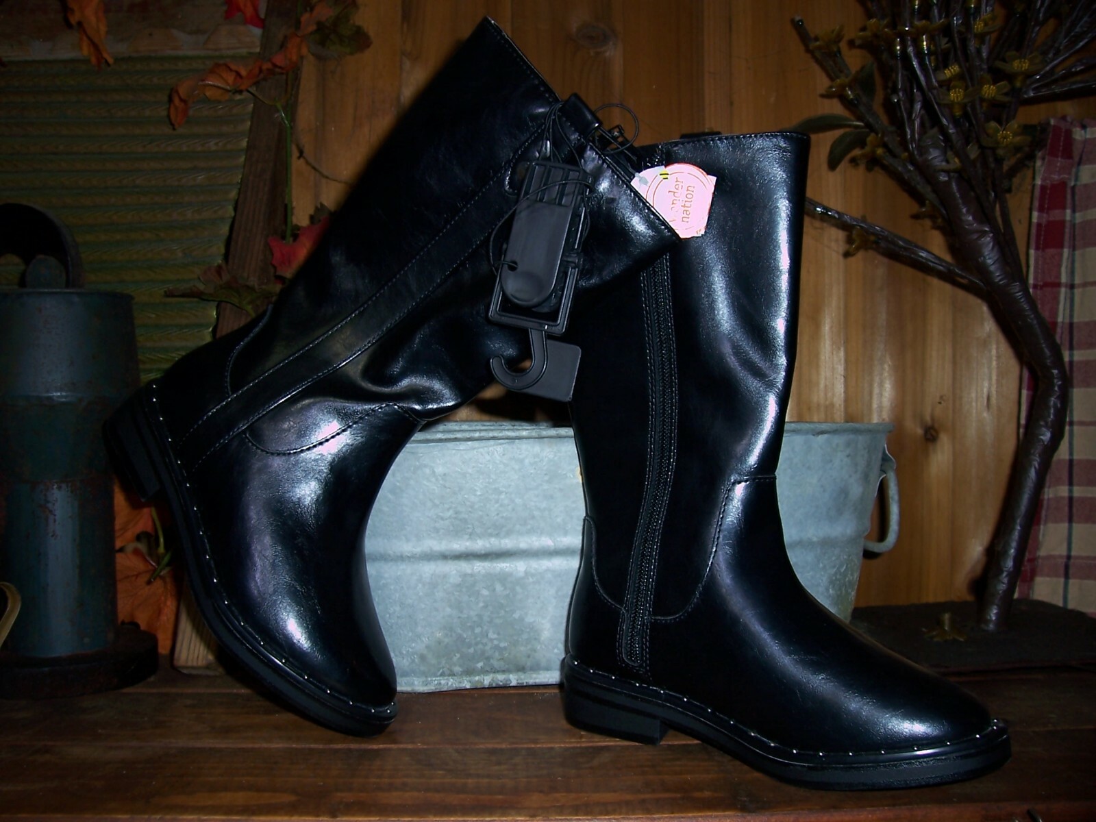 WONDER NATION GIRLS DRESS BOOTS SHOES SIZE 4 BLACK ZIPPER SIDE BEAD DESIGN NEW
