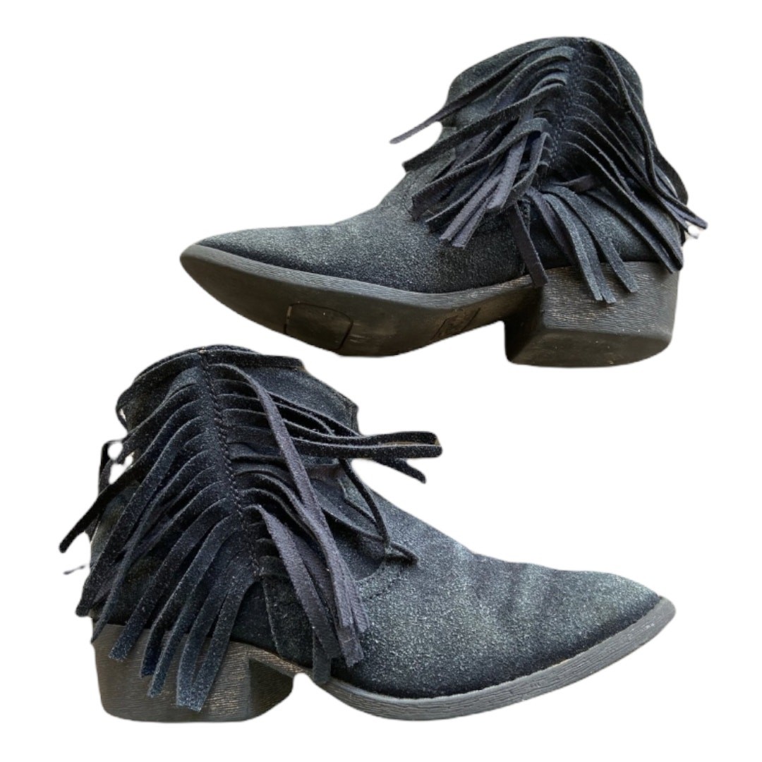 Justice Girls Boots Size 4 Booties Black Faux Suede Ankle Fringe Western