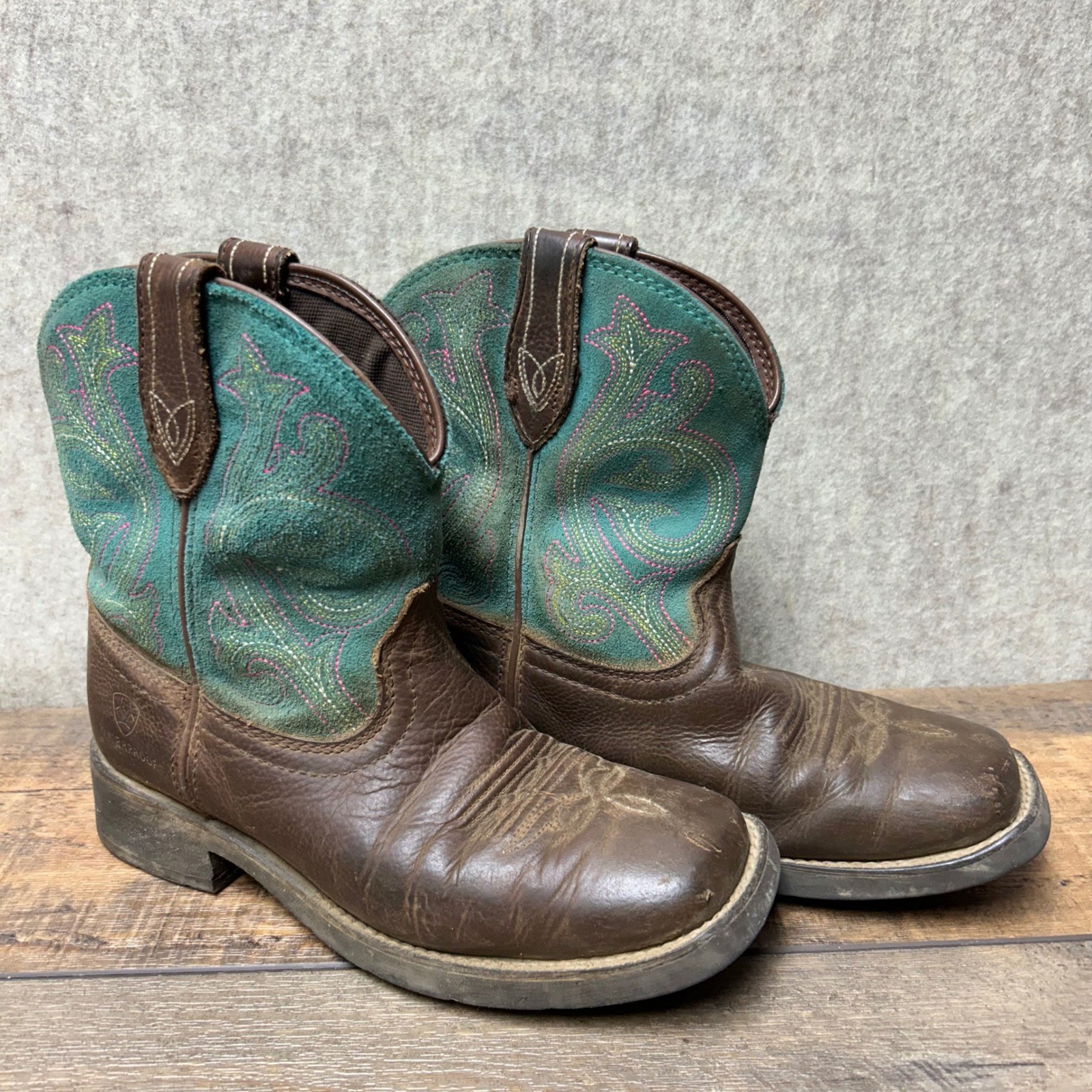 Ariat Waterproof Heritage Western Cowboy Boots Turquoise Sz 6B Girl Kids