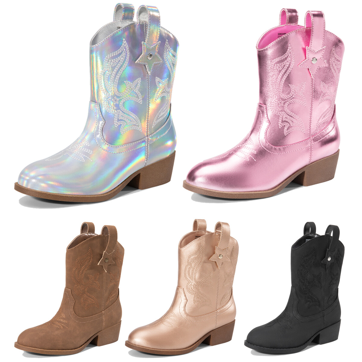 Girls 2-in-1 Western Boots Cowgirl Boots Removable Cuff Fold Over Fashion Boots