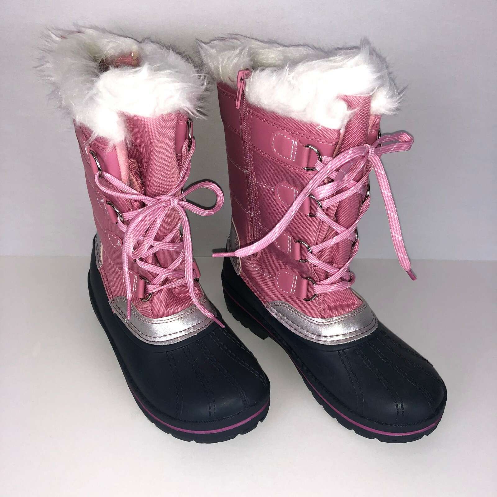 Wonder Nation Girls Boots Faux Fur Exterior Accent Lace Up Winter Snow Size 4
