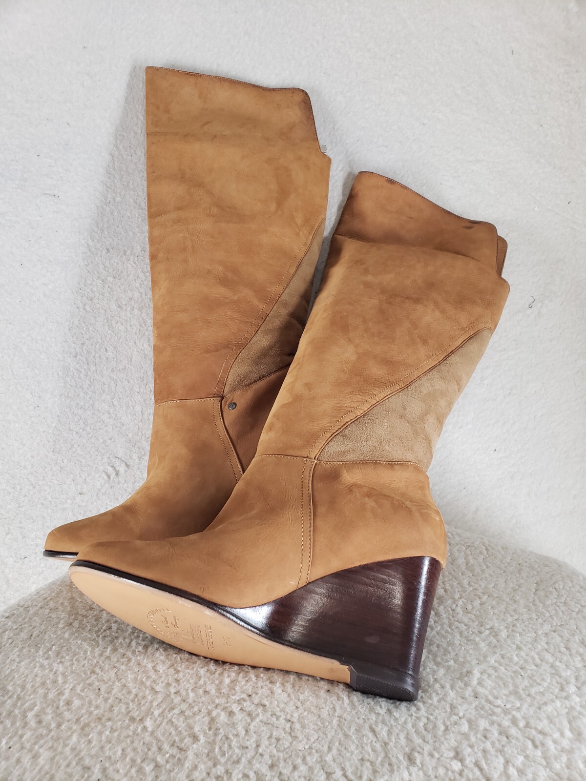 UGG Ravenna Women Boots 10 Brown Leather Pull On Mid Calf Wedge Shoes