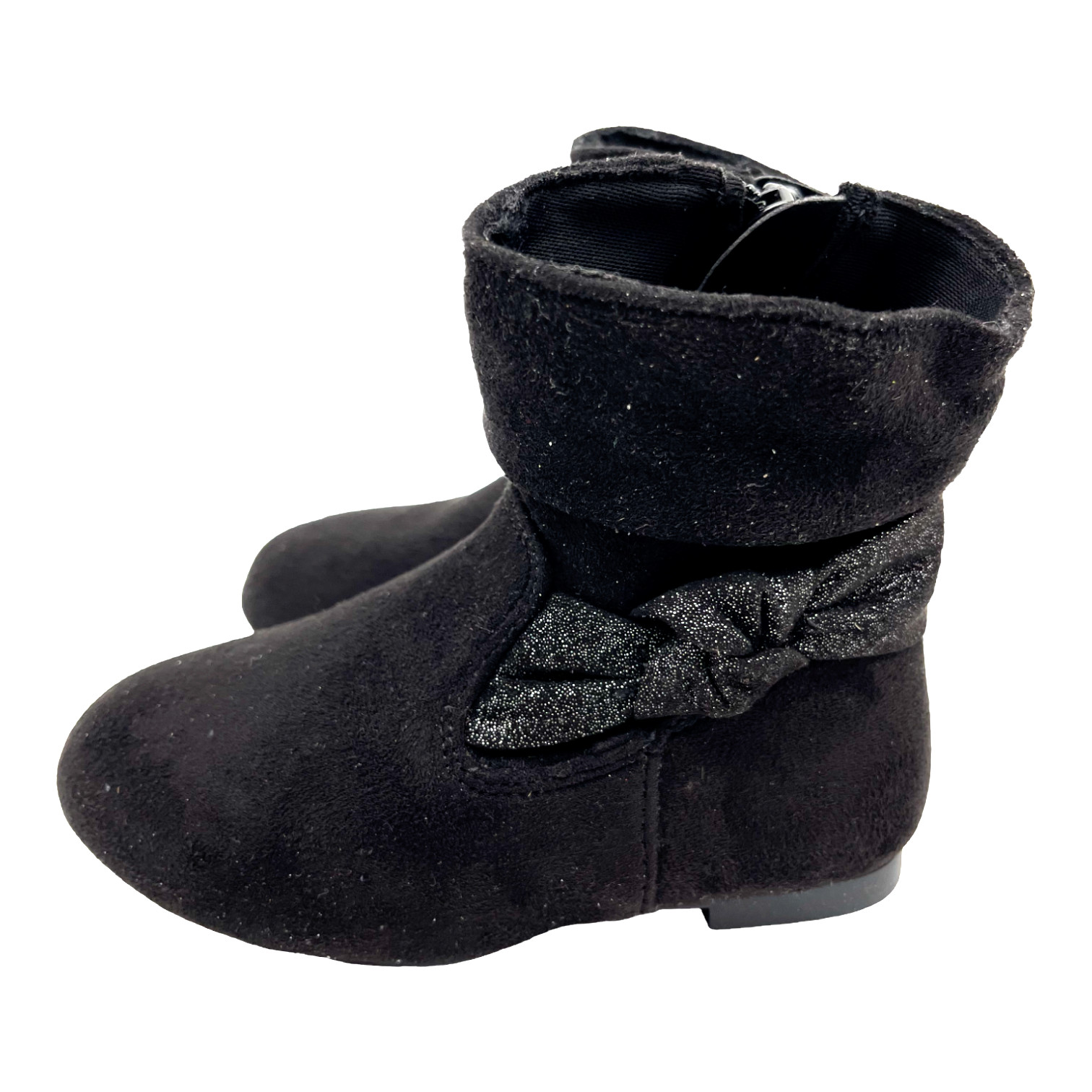 Girl’s Wonder Nation Boots Black Fabric Zip-Up Glitter Bow Size 7 shoes