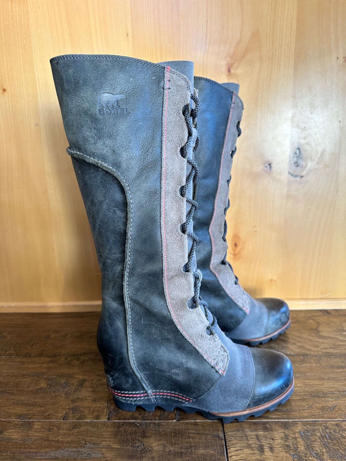 SOREL CATE THE GREAT WEDGE 7 Tall GRAY Women Boots Waterproof Knee RARE