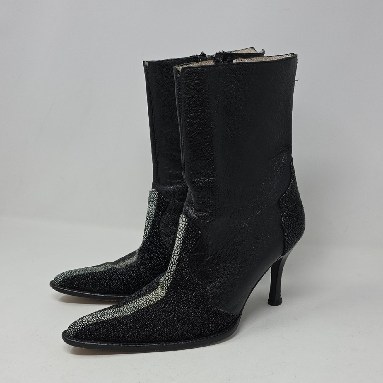 Los Altos Exotic Genuine Stingray Leather Black and Silver Women Boots Size 6.5
