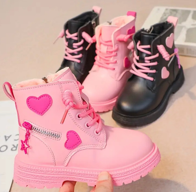 Girl Heart And Zipper Detail Lace Up Ankle Boots Pink Or Black