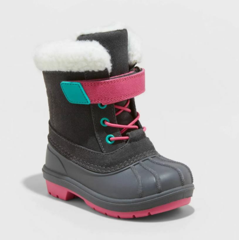 Cat & Jack Toddler Girls Size 8 Gray Teal Pink Winter Snow Boots