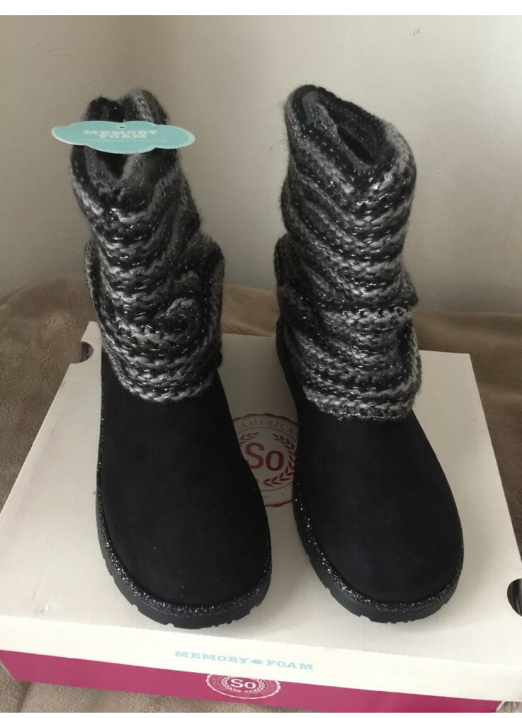 SO authentic american heritage Black Faux Suede Girls Winter Boots KLARA Size 5