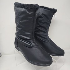 Totes Waterproof Boots Womens 9 Black Faux Fur Nicole Zip Logo Winter Shoes