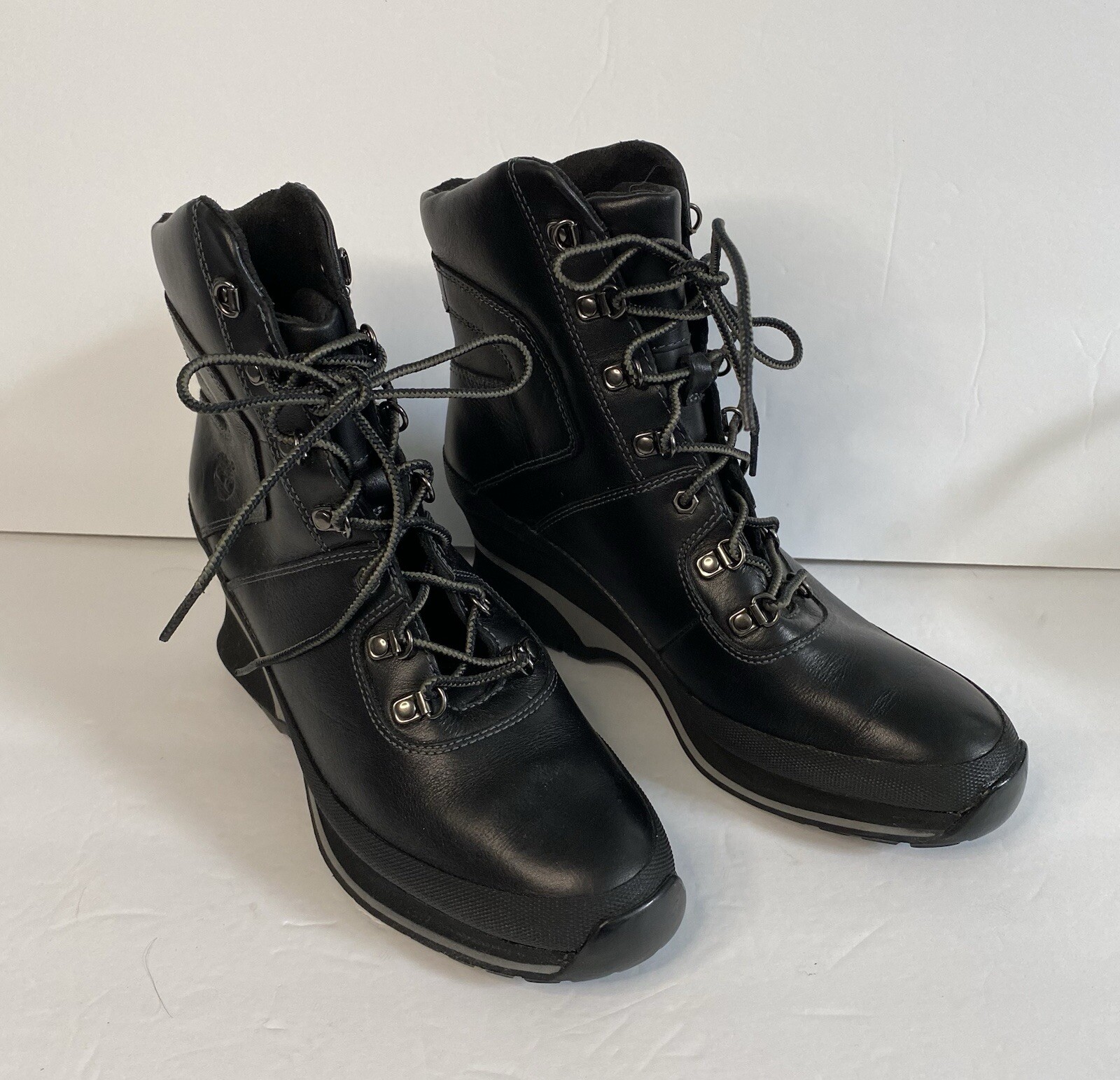 TIMBERLAND 89395 Women US 6.5M Wedge Heels Leather Top Black