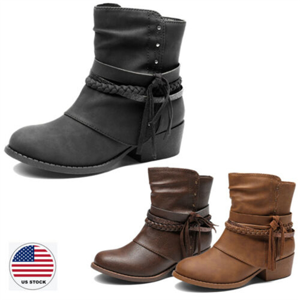 Girls Youth Ankle Boots Side Zipper Fashion Boots Block 1.2 inch Heels Boots