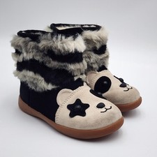 Ugg Panda Bear Stuffie Fuzzy Side Zip Girls Boots Toddler Size 8 Suede Fur
