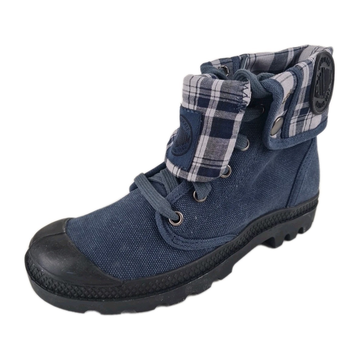 🚨 Palladium Mustard High 92353408 Outdoor Hiking Canva Women Boots Blue SZ 6.5