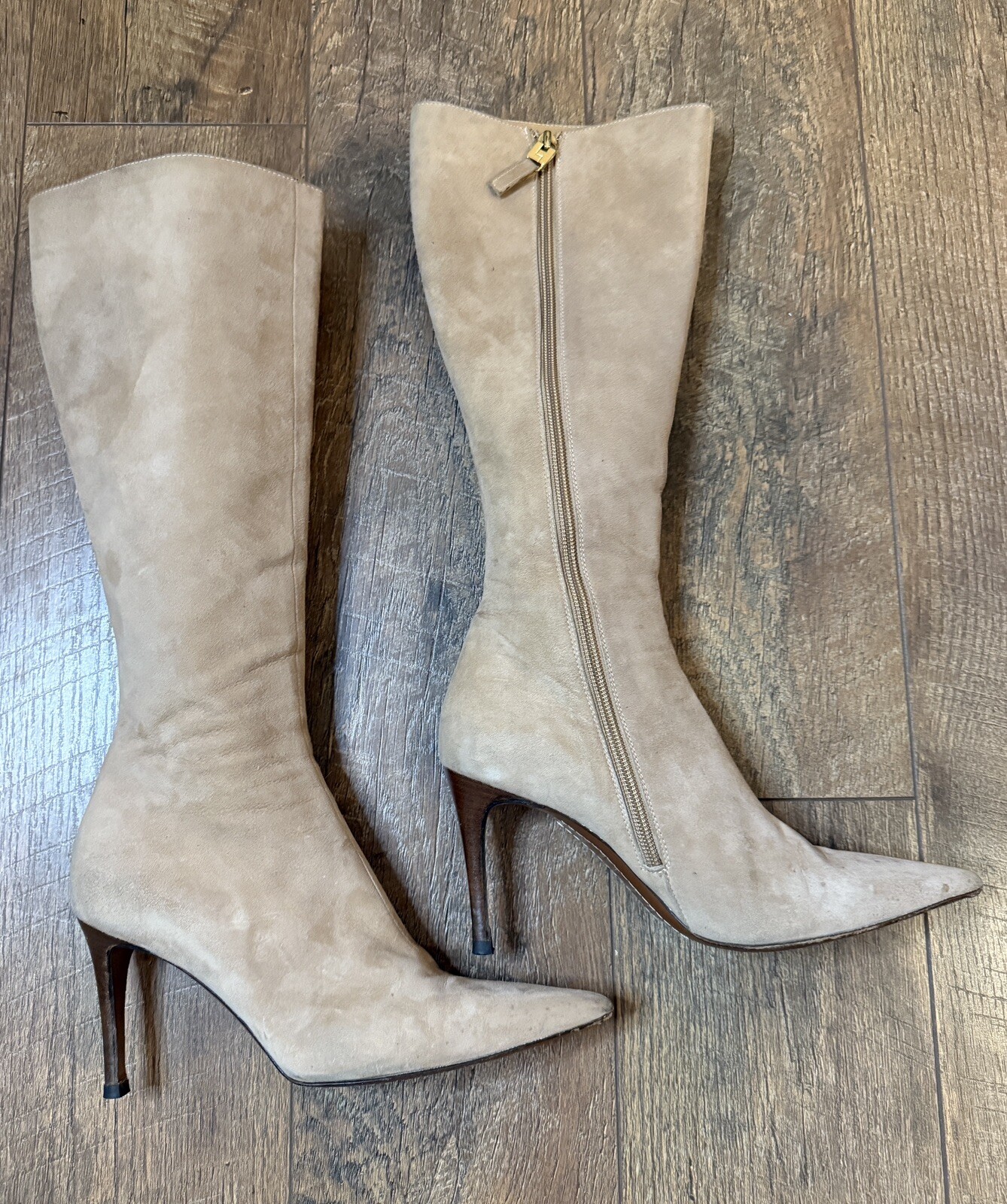 Lambertson Truex Beige Leather Riding Boots Stiletto Sz 37.5/7 Women