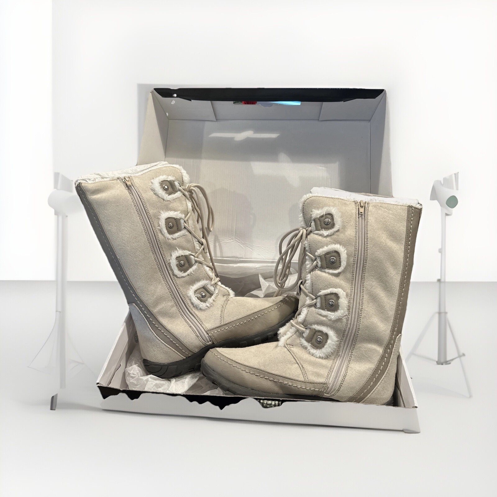 NEW Nine West Daffodil Girls Boots Size 5M Side Zip Closure Faux Fur Trim