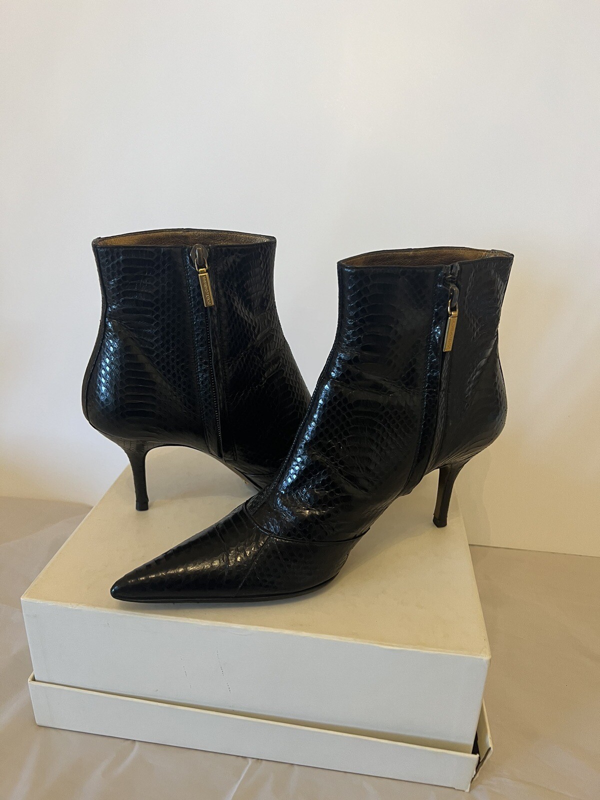 NEW DOLCE & GOBBANA SNAKE PRINTED LEATHER ANKLE WOMEN BOOTS SZ 39