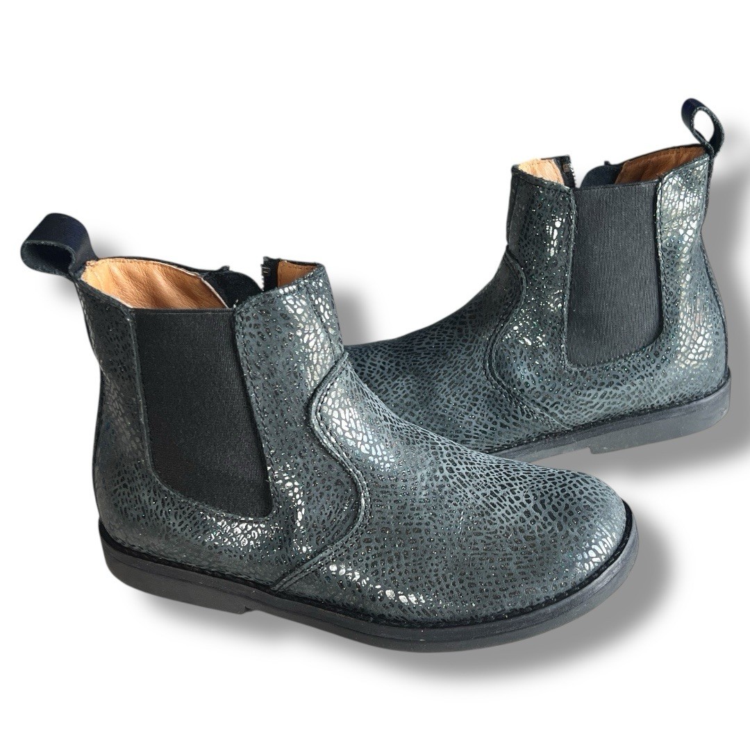 Froddo Girls Black Metallic Nubuck Leather Snake Print Ankle Boots EU31,US13