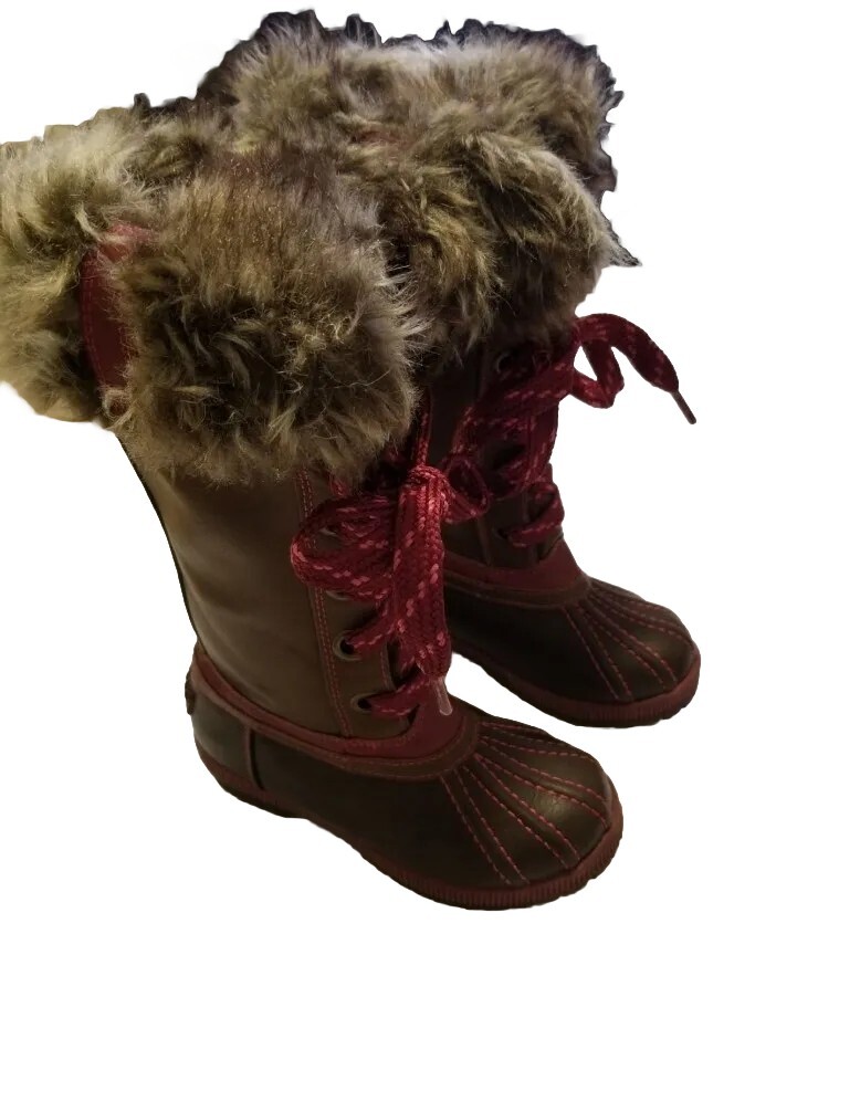 London Fog Toddler Girls Boots Size 12 Melton Brown/Pink Shoes Water Resistant