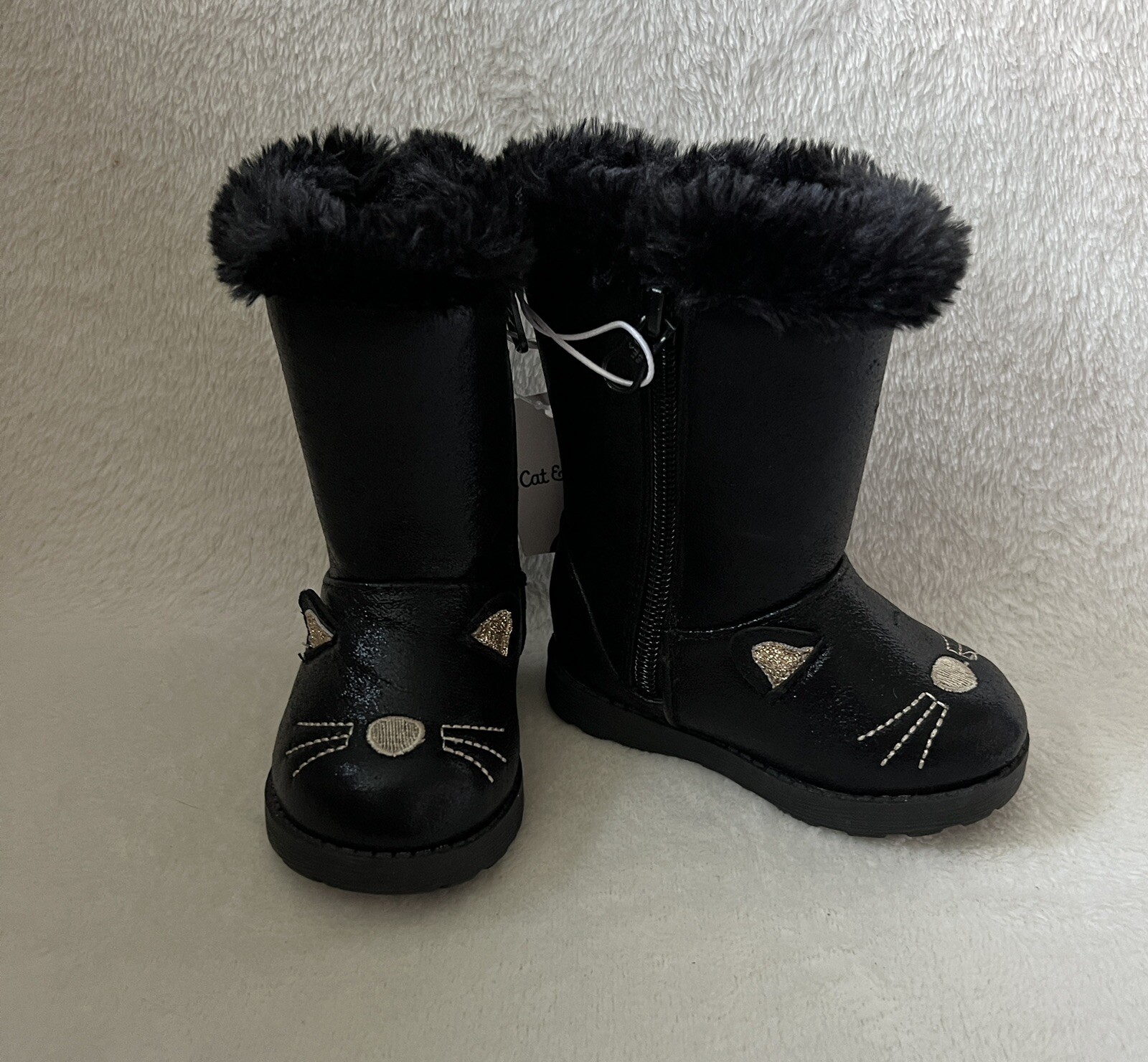 Cat & Jack Kitty Fashion Boots Baby Girls Size 4 Etha Faux Fur Black