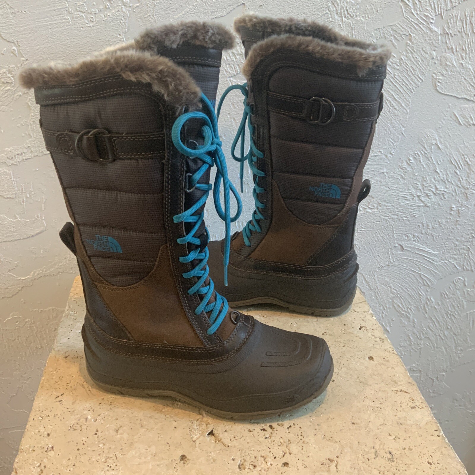 North Face Shellista Women Boots size 7 Lace Luxe Waterproof Brown Leather Blue