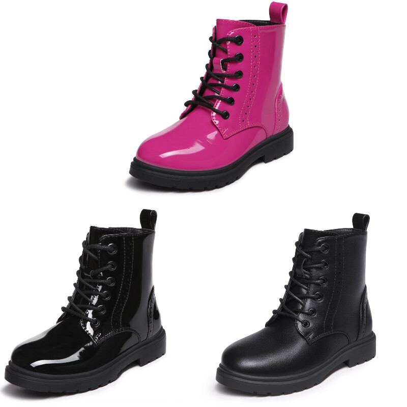 Athlefit Boys Girls Waterproof Combat Boots Lace Up Side Zipper Ankle Booties