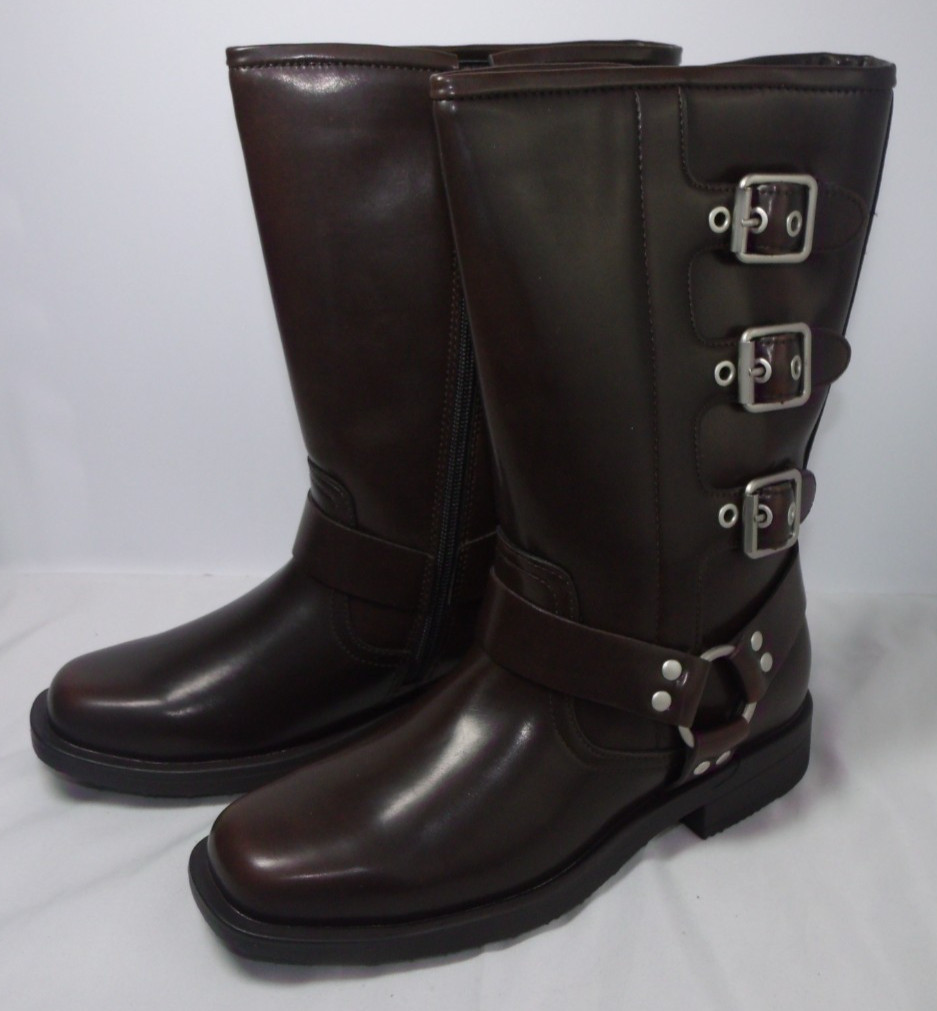 Girls Boots Square Toe 7.5″ Shaft Motorcycle Buckles Riding Biker Sz 2 NWB