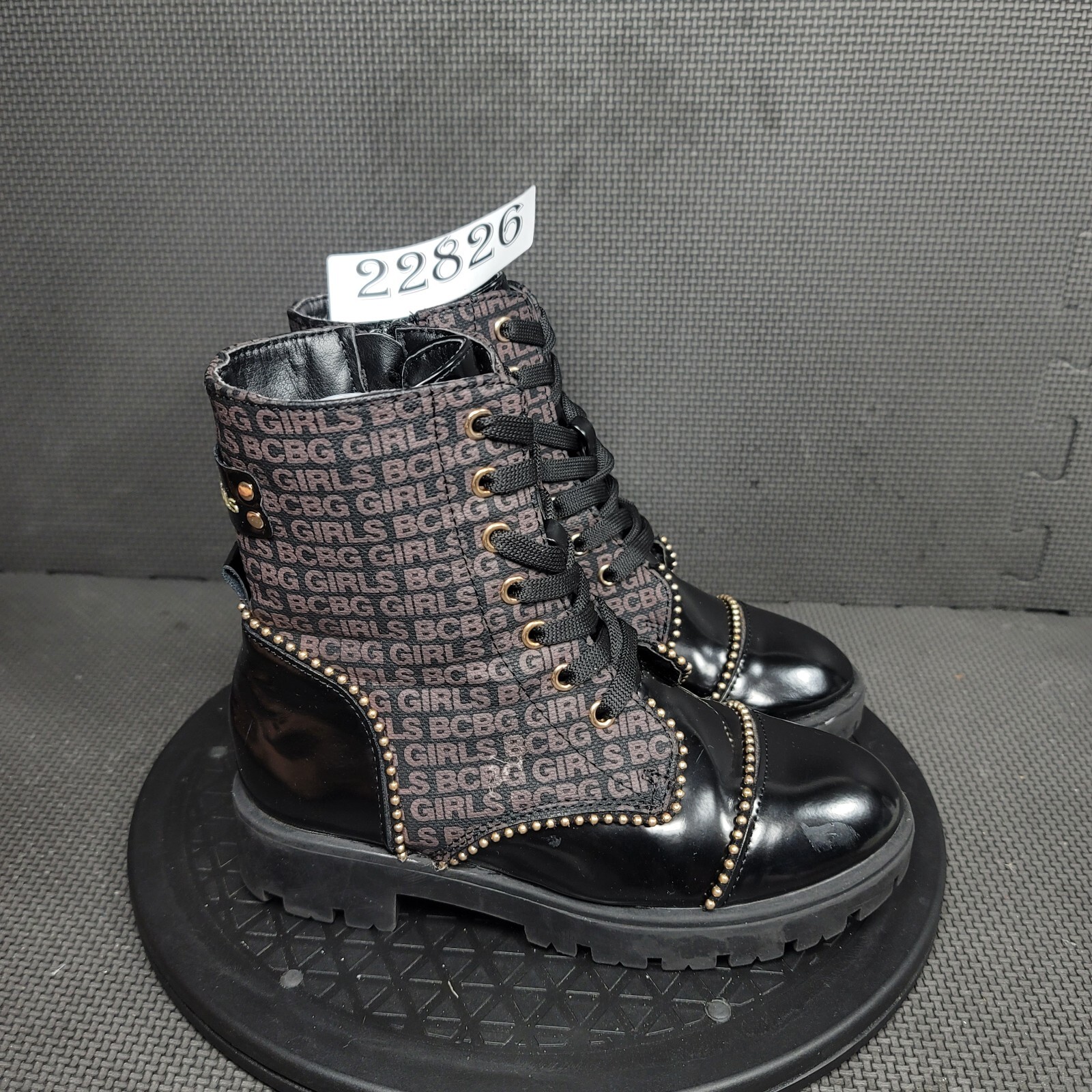 BCBG Girls Boots Youth Sz 2 Black Brown Side Zip Lace Up Combat Booties