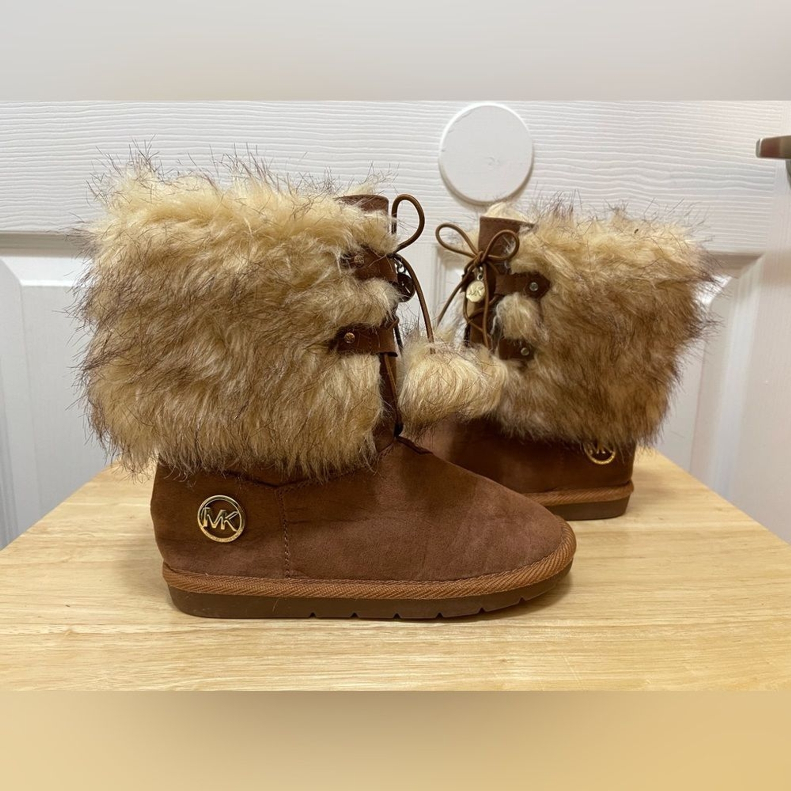 Girls Winter Boots Ankle Size 1 Faux Fur Suede Michael Kors Brown