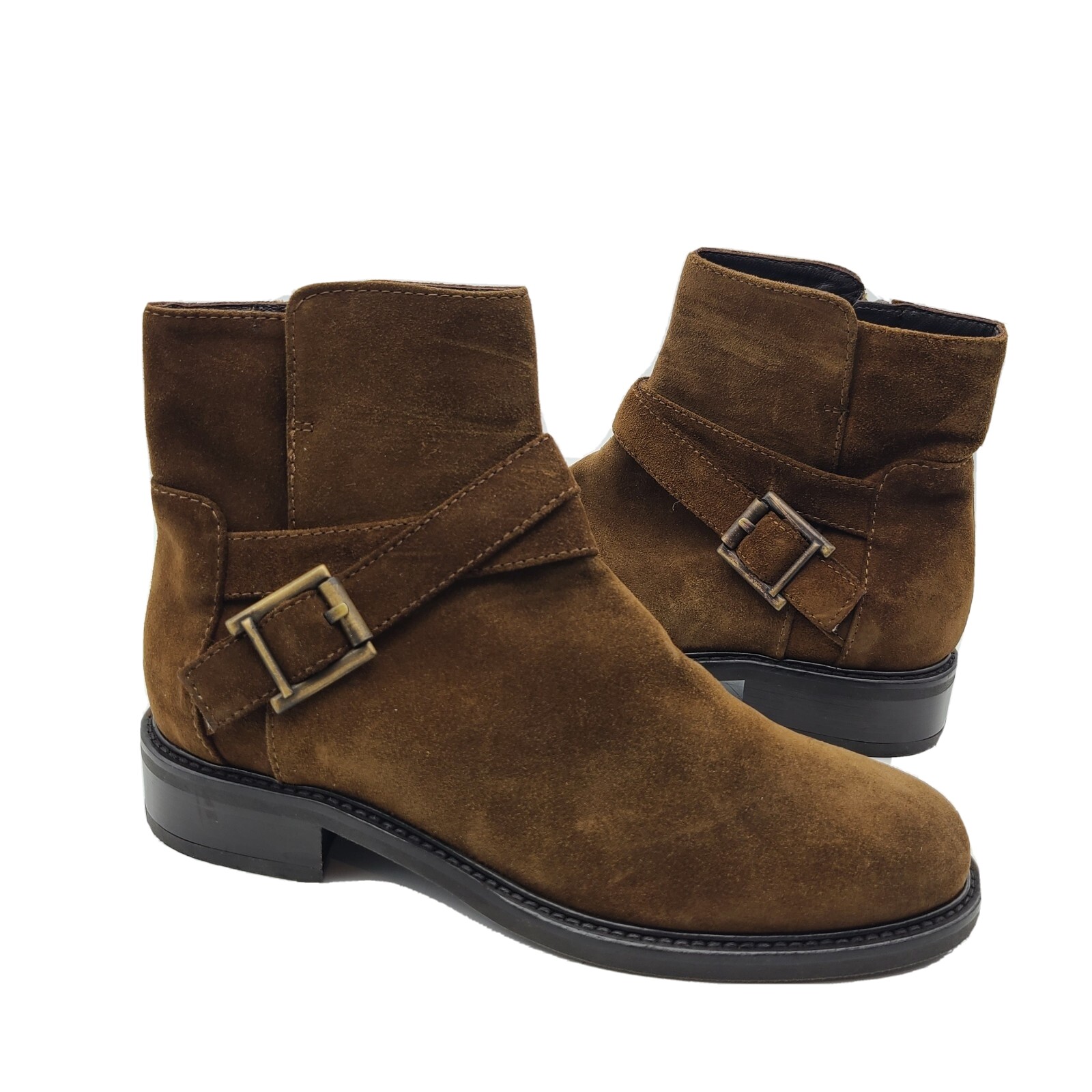 Aquatalia women boots ankle Brown suede belted buckle Booties Sz 6.5 New