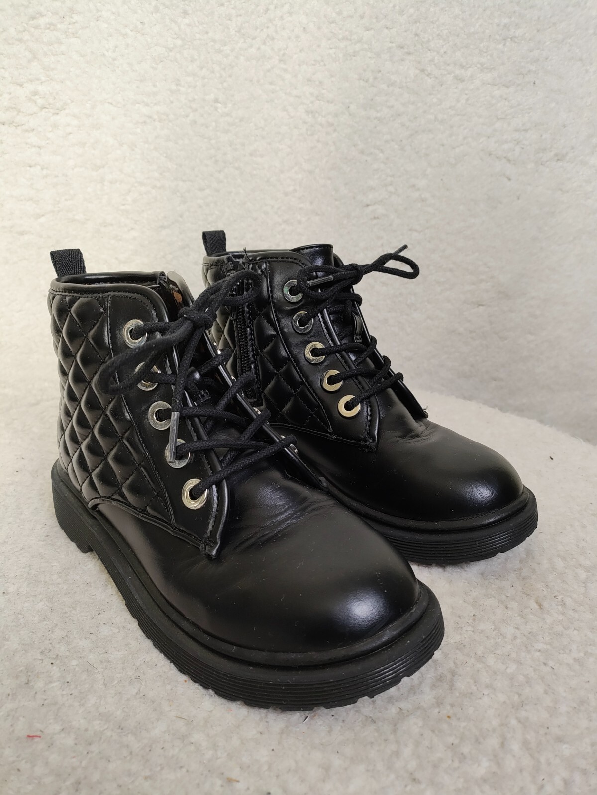 Steve Madden Shorti Girls Boots 2M Black PU Leather Lace Up Ankle Flat Shoes