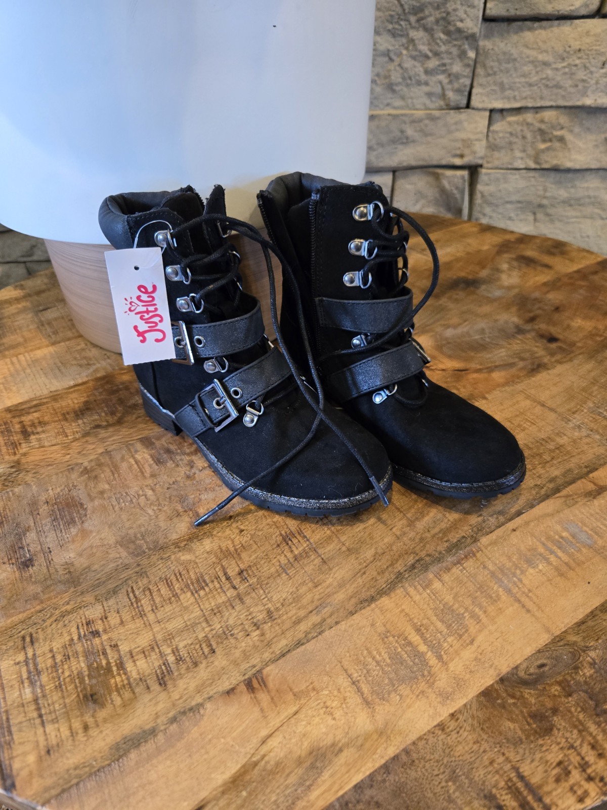 Justice Girls Boots Size 1, New With Tag, Lace Ups, Decorative Buckle