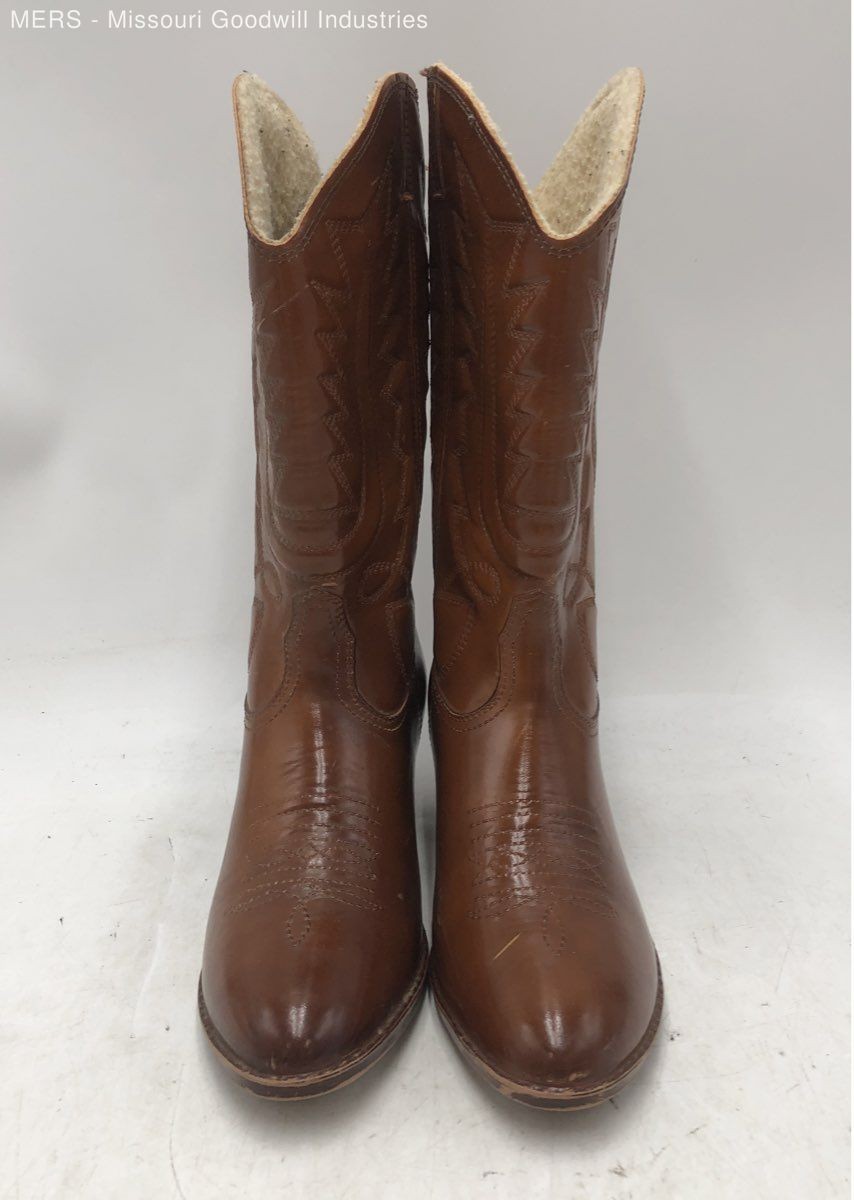 Women Brown Leather Molded Construction All Man-Made Ankle Boots – US 9