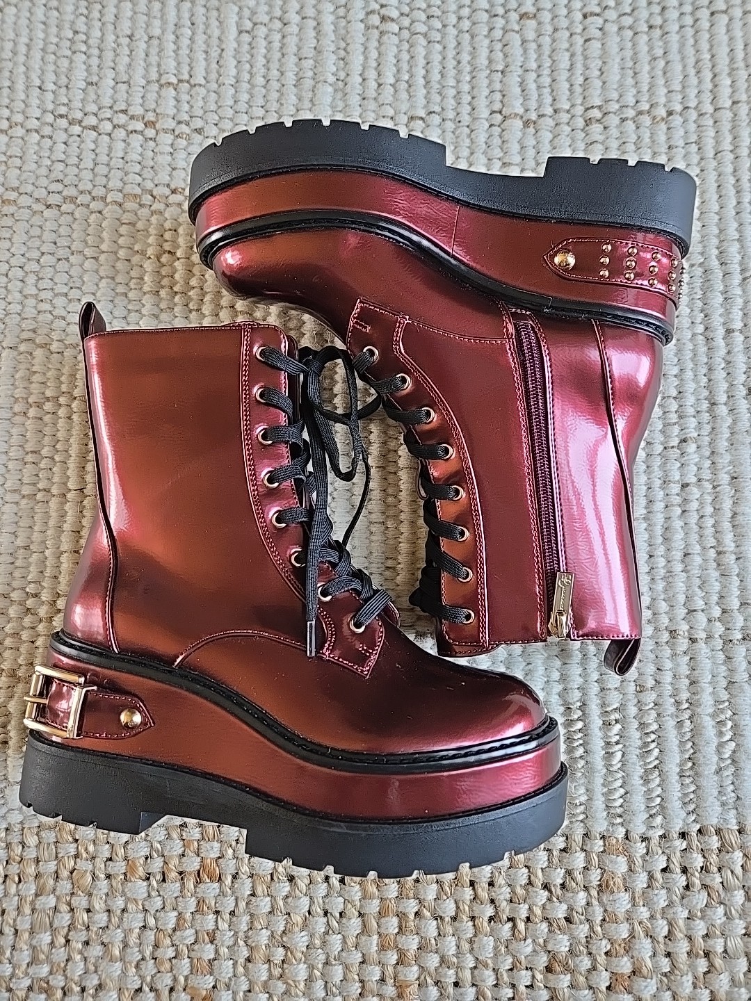 Jessica Simpson Imelda  Metallic Platform Combat Women Boots NWOT BOX  Sz 6.5