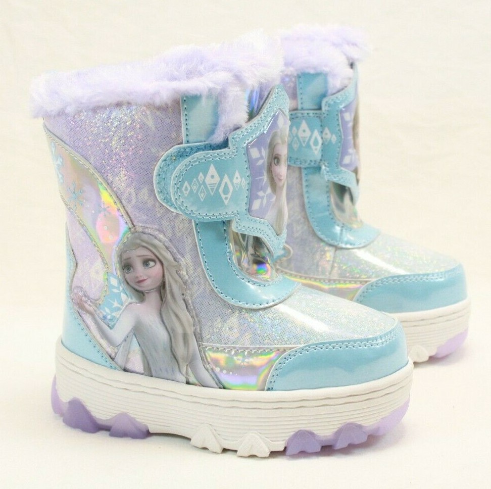 Frozen Anna & Elsa Toddler Girls Winter Boots Light Up Size 7 Lilac Silver White