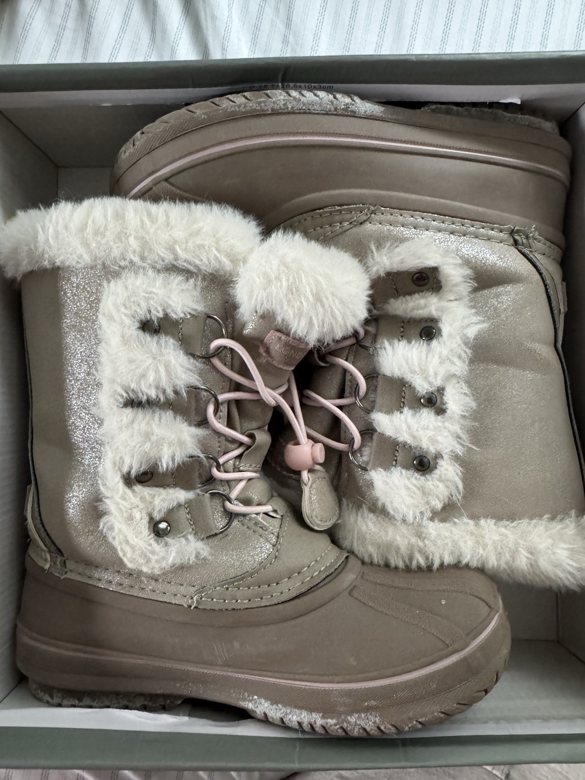 London Fog Girls Winter Boots Hackney Taupe Shimmer White Pink Size 1