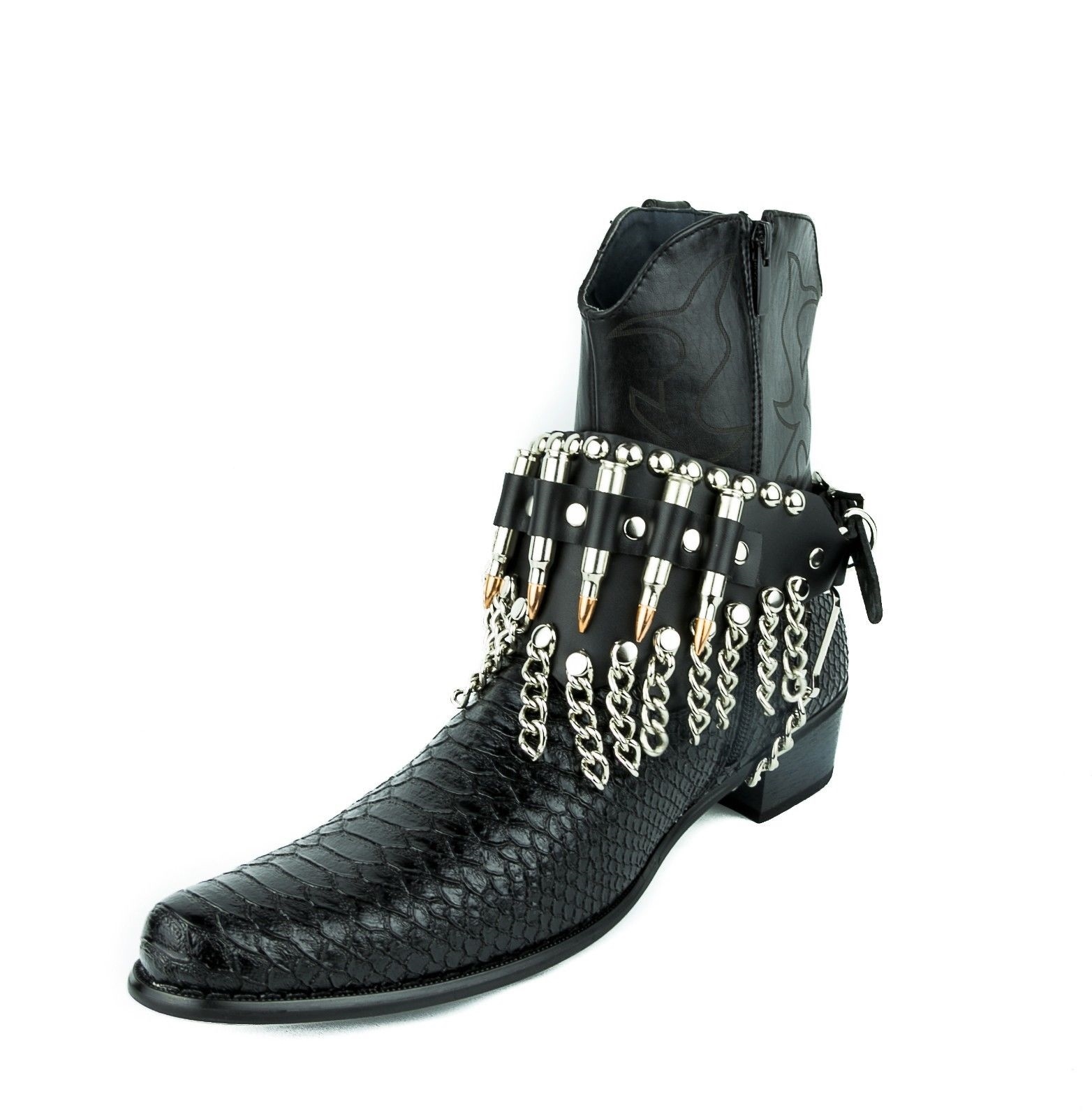 Bullet Studded Chain Leather Boot Strap USA Made Heavy Duty Biker Punk Single PC