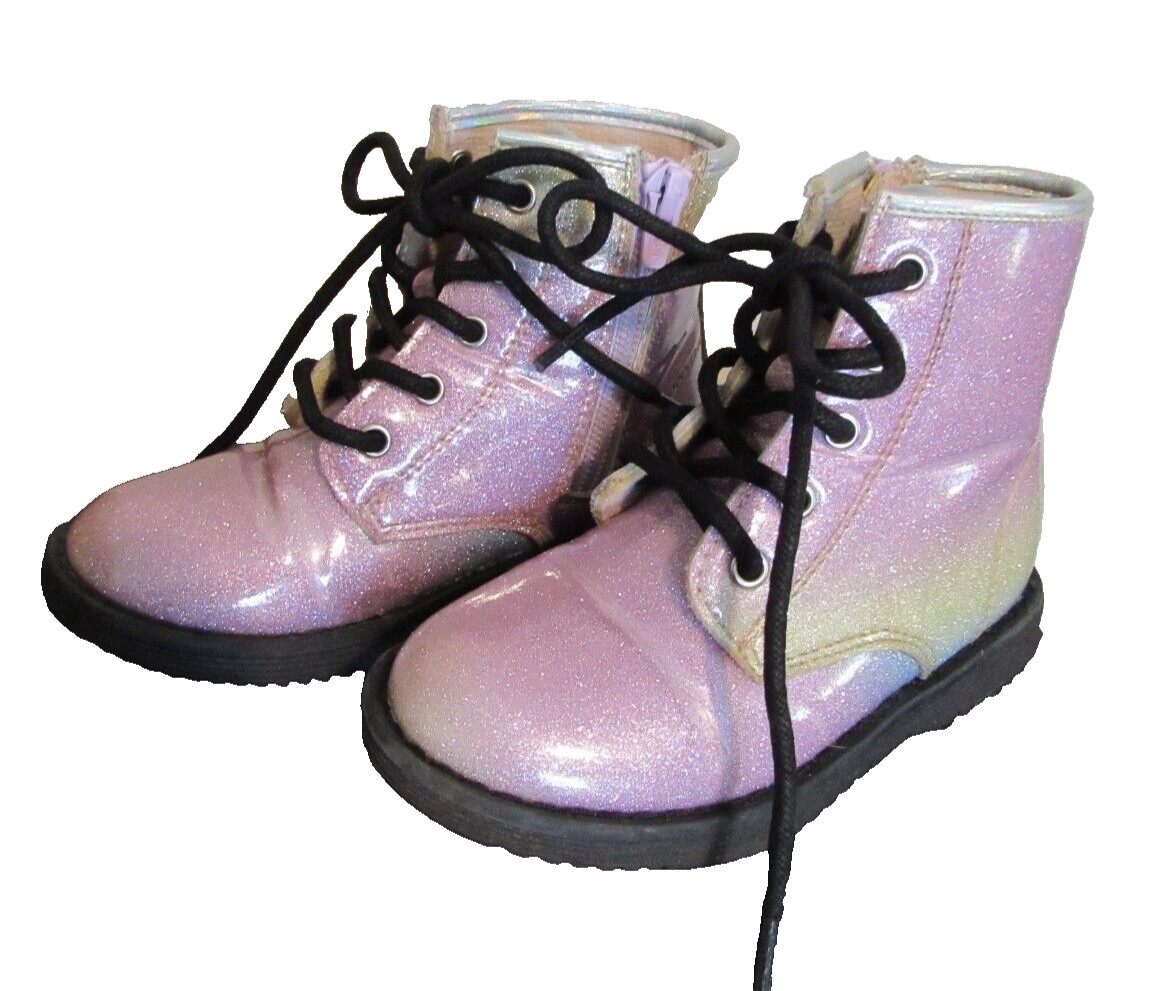 The Children’s Place Little Girls Boots Size 8 sparkle rainbow zip / lace up EUC