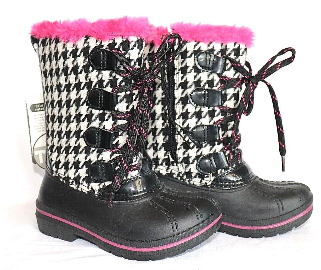 Ozark Trail Girls’ Black/White/Pink Winter Boots “Houndstoot”, Choose Your Size