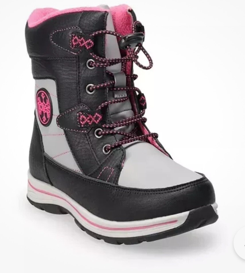 Totes Thermalite Girls Black Pink Grey Winter Boots Size 1 Med