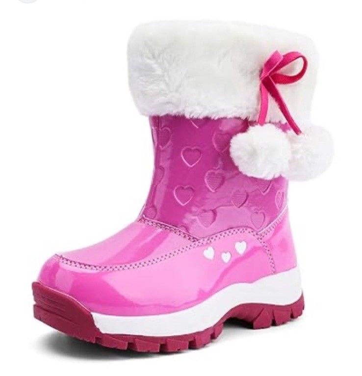 Daiz Pink Girls Winter Boots with Faux Fur Trim, Size 210- USA 2