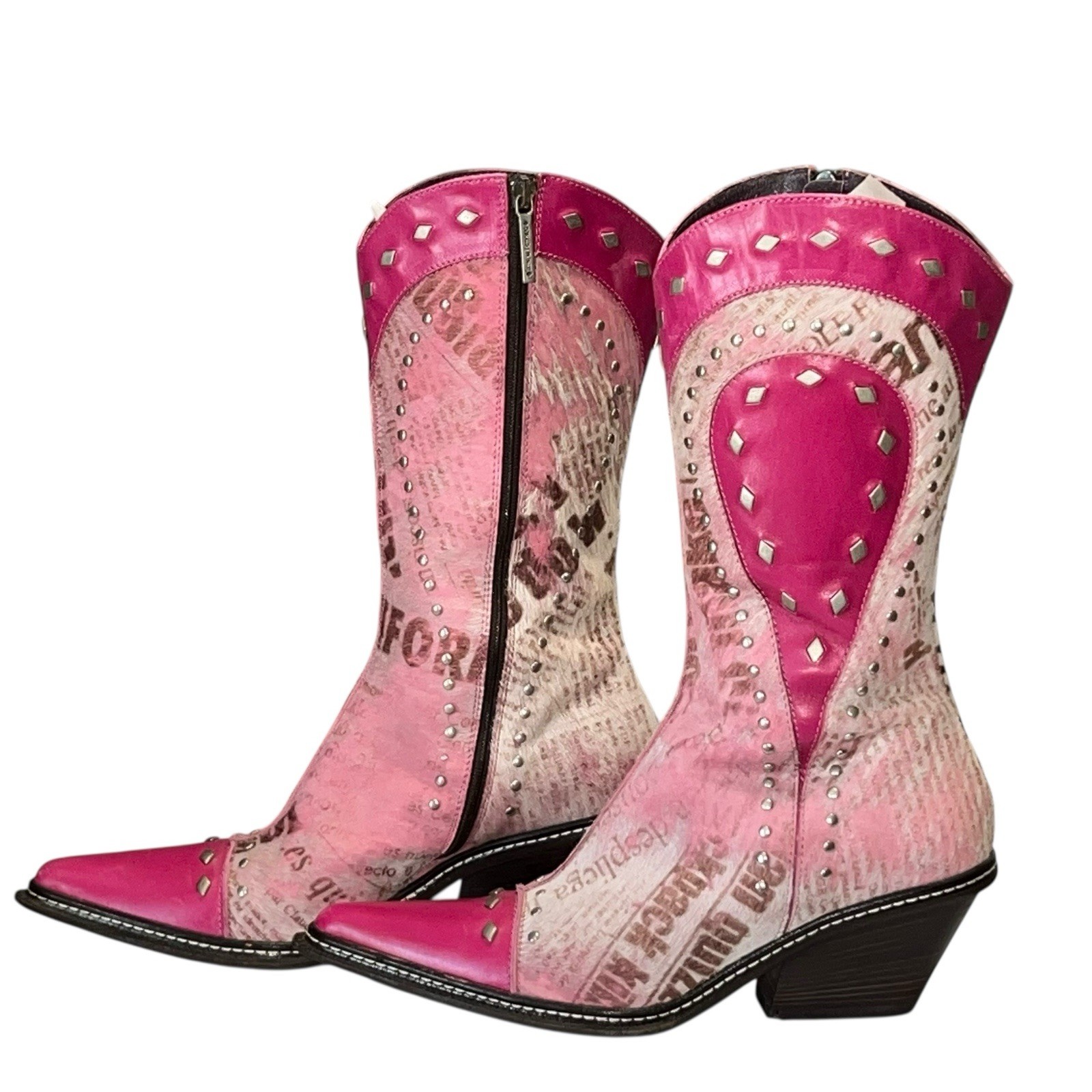 Donald Pliner Western Couture Collection Jaycee Pink Studded Women Boots Size 7
