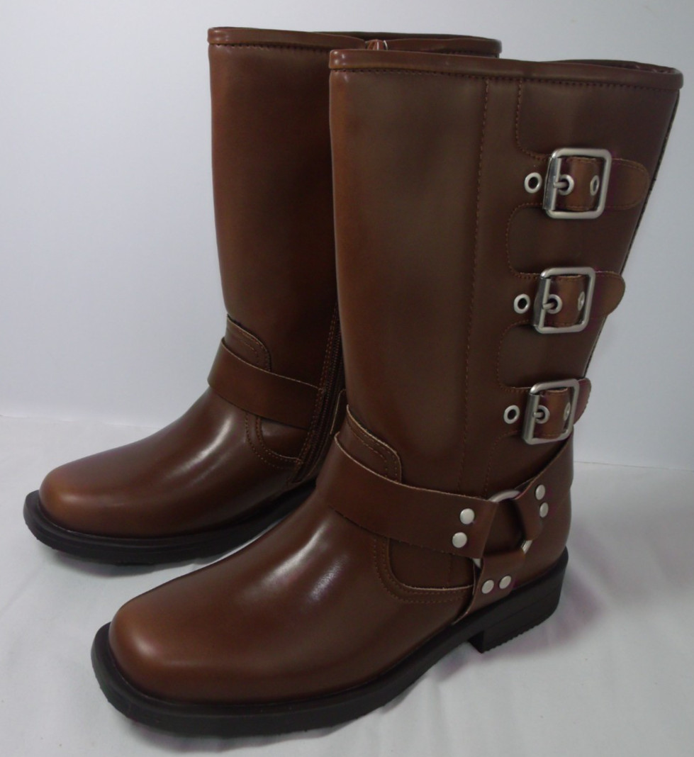 Girls Boots Square Toe 6 1/2″ Shaft Motorcycle Buckles Riding Biker Sz 1 NWB